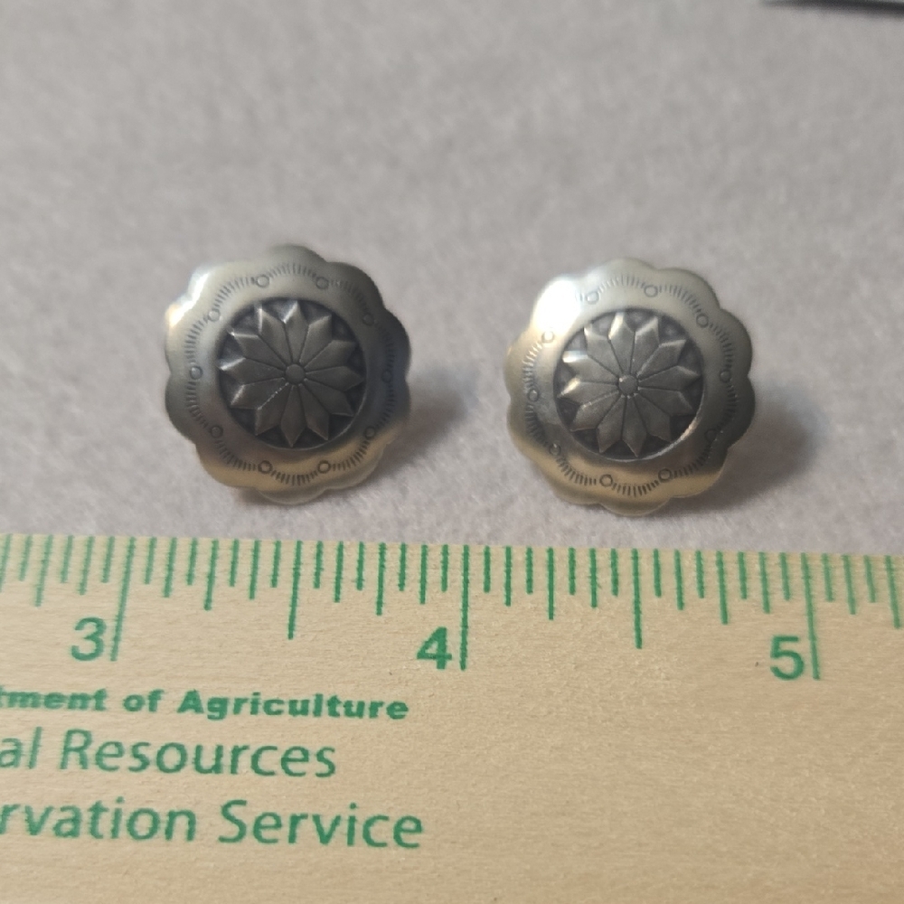 Sterling Silver Floral Concho Stud Earrings - Picture 2 of 3